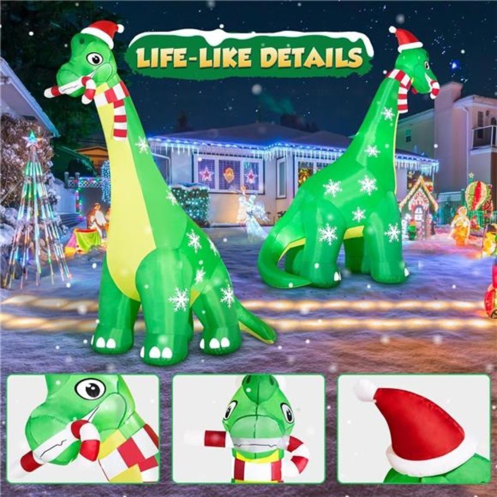 Cozy 13FT Dinosaur Christmas Inflatable with LED Lights & Candy Cane